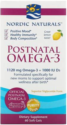 Nordic Naturals Postnatal Omega-3 1120 mg Plus 1000 IU D3 60 Soft Gels