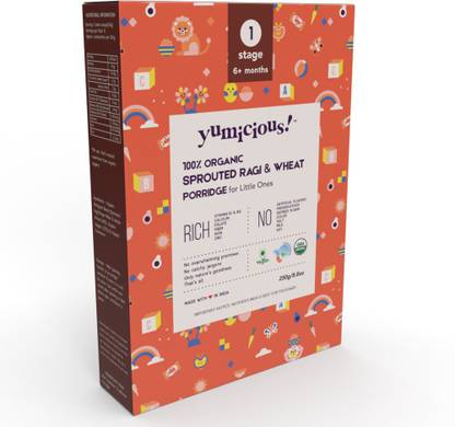 Yumicious 100% Organic Sprouted Ragi & Wheat Porridge | Baby Food Cereal