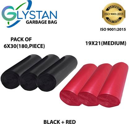 GLYSTAN Garbage bag Red,Green,Blue,Ocean green,Yellow,Black 19x21 pack of 6x30 (180 piece ) Medium 18 L Garbage Bag  Pack Of 180