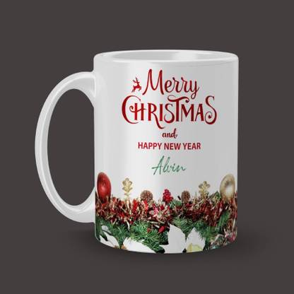Beautum Merry Christmas Alvin Best Christmas and NewYear Gift White Ceramic (350ml) Coffee Model NO:MC001059 Ceramic Coffee Mug