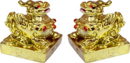 Feng Shui Art Vastu / Golden Pi Yao Set For Good Luck , Wealth And Happiness Decorative Showpiece  -  9 cm