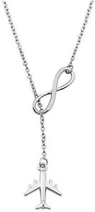 INFINITY Airplane Lariat Necklace Jet Plane Jewelry For Stewardess Flight Attendant Travelerï¼Œstereoscopic Aircraft