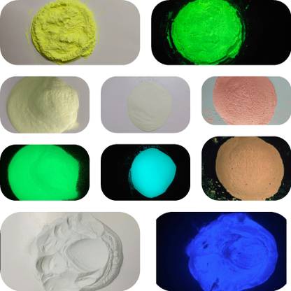 RADIUM GLOW PAINT POWDERS Set of 5 colours(Blue,orange,green,yellow,voilet)each 10gm(Total 50gm)