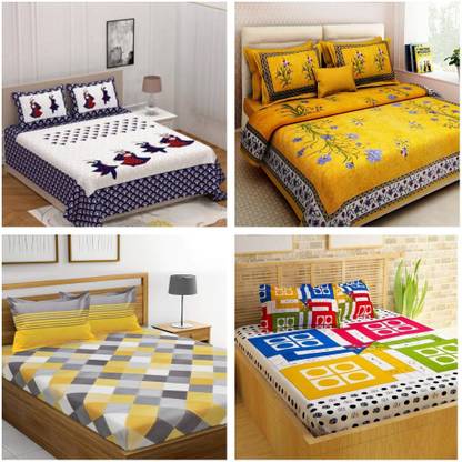 double cotton bed sheet 199 TC Cotton Double Jaipuri Prints Flat Bedsheet