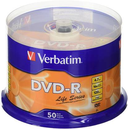 Verbatim DVD Recordable 97176 Pack of 50 Disc Spindle Box Speed 16x 4.7 GB