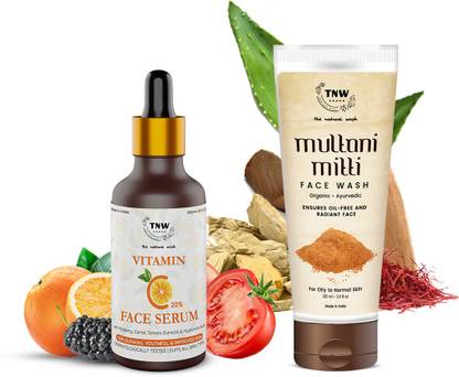 TNW - The Natural Wash Multani Mitti Face Wash and Vitamin C Face Serum (Sulphate/Paraben-Free)