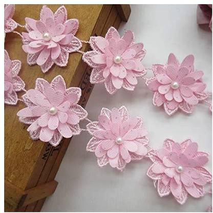 Qiuda 1 Meter 3-Layer Flower Pearl Beaded Polyester 3D Lace Edge Trim Ribbon 5cm Width Vintage Style Edging Trimmings Fabric Lace Reel