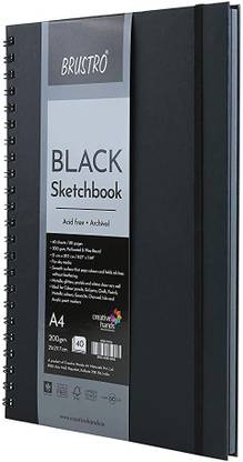 BRuSTRO Black Sketchbook, Wiro Bound, Size A4, 200GSM (40 Sheets) 80 Pages Sketch Pad