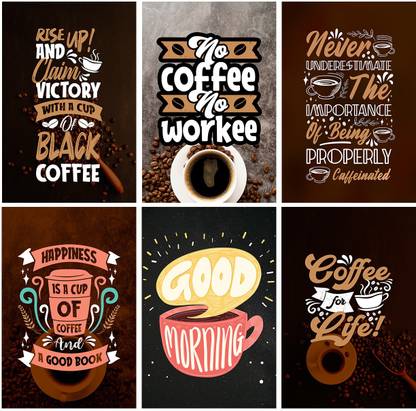 Coffee Inspirational Quotes 6 Motivational Poster Set Collection For Home And Office Decor Paper Print