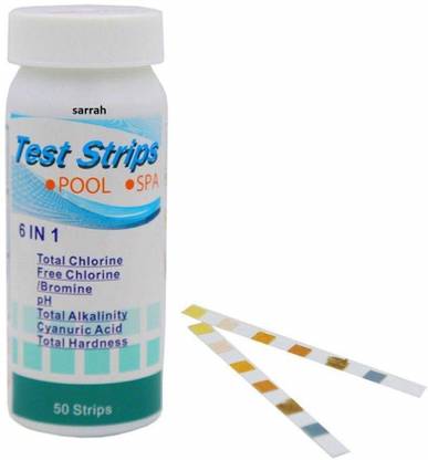 sarrah 6 in 1 Pool Spa Hot Tub Test Strip for Chlorine, PH and Alkalinity Testing Test Chlorine, PH, Chemicals, Bromine and More, Accurate Pool Testing Strip 50 Strip Soil Test Kit