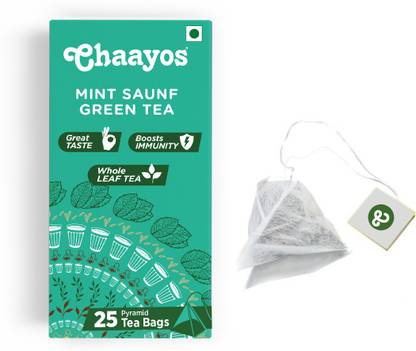 Chaayos Immunity Boosting Mint Fennel Seed (Saunf) Whole Leaf Mint Green Tea Bags Box