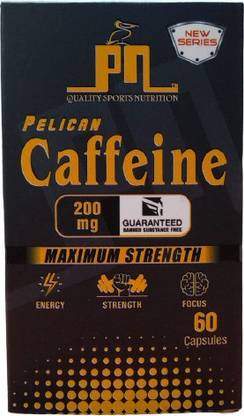 PELICAN Nutrition Caffeine 200mg, 60 Capsules Natural Stimulant Zero Fillers Lab-Tested