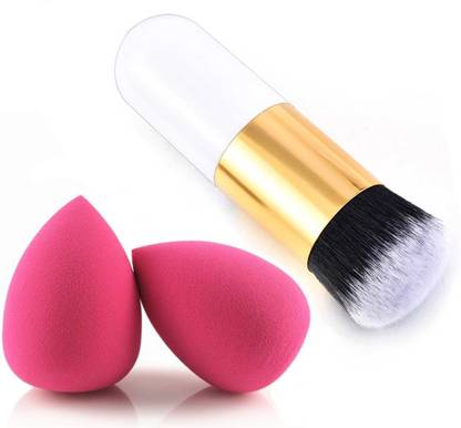 BELLA HARARO Extra Soft Foundation Brush with 2 Sponge puff blender - (Pack of 3)