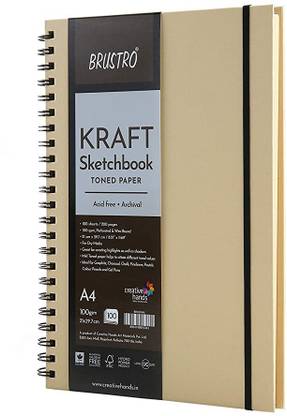 BRuSTRO Toned Paper - Kraft Sketchbook, Wiro Bound, Size A4, 100GSM. (100 Sheets) 200 Pages Sketch Pad