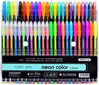 Definite Highlighter, Metal, Glitter and Pastel Neon Gel Pen 1.00mm Nib Multicolor 48 Pcs for Art and Craft Gel Pen Gel Pen