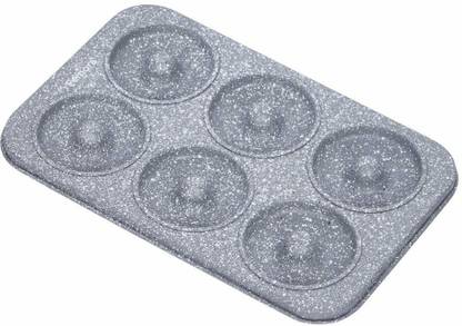Femora Carbon Steel Stone Ware Non-Stick Coated Doughnut Tray, 6 Slots (27.9 x 17.7 x 3 cm) Carbon Steel Cupcake/Muffin Mould 6