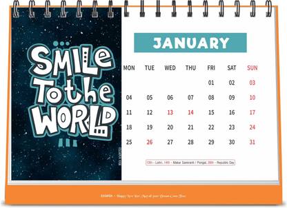 ESCAPER Smile to the World 2021 Motivational Table Calendar (A5 Size - 8.5 x 5.5 inch - 12 Pages Month Wise), Desk Calendar 2021 2021 Table Calendar