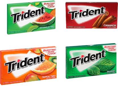 Mondelez International Trident Sugar Free Combo Watermelon Twist +Tropical Twist +Spearmint +Cinnamon Flavored Chewing Gum14 Sticks Each Watermelon Twist +Tropical Twist +Spearmint +Cinnamon Flavored Chewing Gum