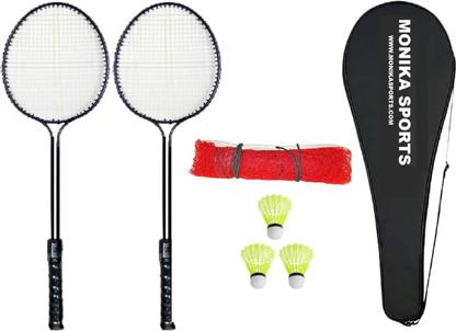 Monika Sports Badminton Kit ( 2 Double Shaft Racquet + 1 Badminton Net + 3 Nylon Shuttle + 1 Cover ) Badminton Kit