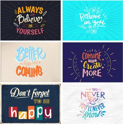 Impulsive Motivation One Liner Quotes - 6 Inspirational Poster Set Collection For Home And Office Decor Paper Print