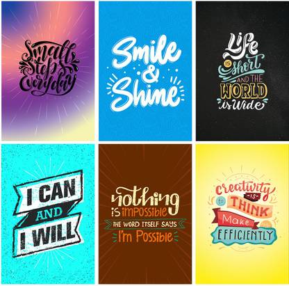 Impulsive Motivation One Liner Quotes - 6 Inspirational Poster Set Collection For Home And Office Decor Paper Print
