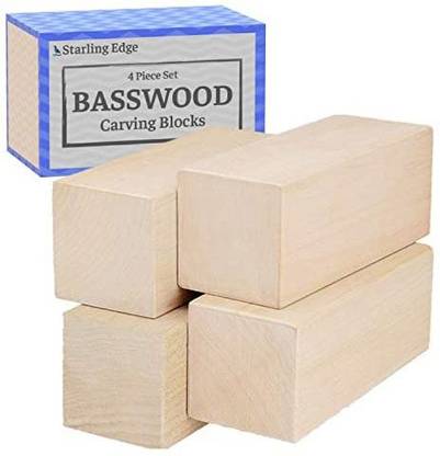 Starling Basswood Carving Blocks - 4 Piece Wood Carving Kit with 2" x 2" x 5" Large Unfinished Whittling Wood Blank Blocks for Kid