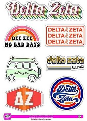 Sorority Shop Delta Zeta Sticker Sheet Retro Theme