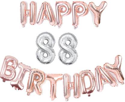 Bal samrat Solid Solid Happy Birthday Rose Gold Foil Balloon with 88 Number Silver Foil Balloon Letter Balloon
