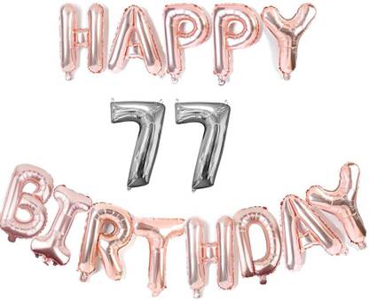 Bal samrat Solid Solid Happy Birthday Rose Gold Foil Balloon with 77 Number Silver Foil Balloon Letter Balloon