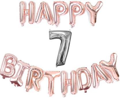 Bal samrat Solid Solid Happy Birthday Rose Gold Foil Balloon with 7 Number Silver Foil Balloon Letter Balloon
