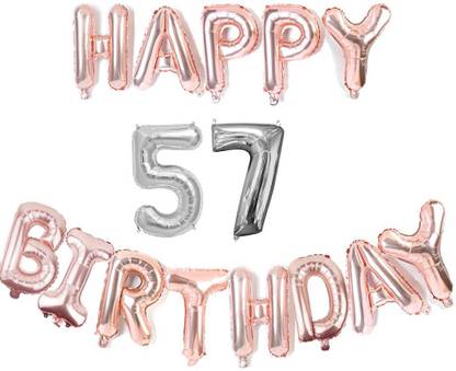 Bal samrat Solid Solid Happy Birthday Rose Gold Foil Balloon with 57 Number Silver Foil Balloon Letter Balloon