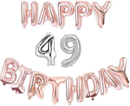 Bal samrat Solid Solid Happy Birthday Rose Gold Foil Balloon with 49 Number Silver Foil Balloon Letter Balloon
