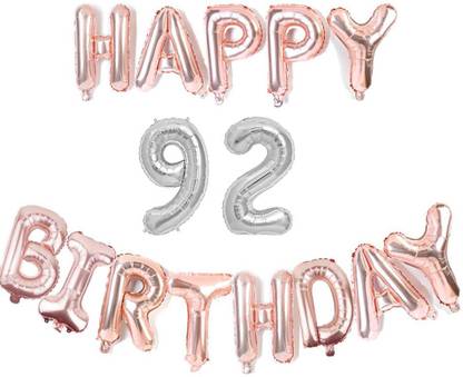 Bal samrat Solid Solid Happy Birthday Rose Gold Foil Balloon with 92 Number Silver Foil Balloon Letter Balloon
