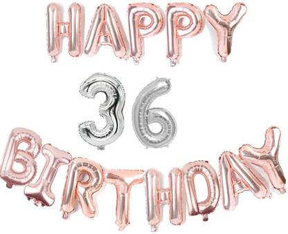 Bal samrat Solid Solid Happy Birthday Rose Gold Foil Balloon with 36 Number Silver Foil Balloon Letter Balloon