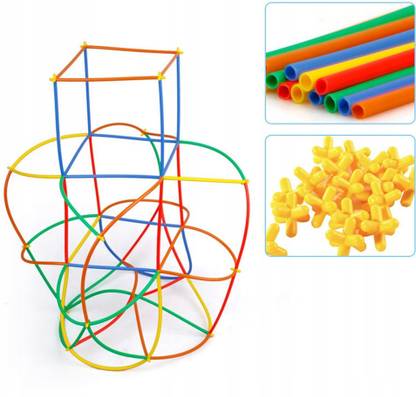 Kidzy unbreakable colourful PVC fiber assemble STICK toy & STRAW & PIPE & assembling BLOCK joint toys kit under create & build to GROW kids creativity & children PUZZLE solving & boy ENGINEERING skill & girl IQ buster & baby EDUCATIVE idea