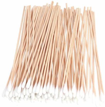 SWAB STICK WOODEN 6 Inch Long Wood Handle Cotton Swab Medical Swabs Ear Cleaning Cosmetic Tool Makeup Removal Wound Care Buds (Pack of 100 Sticks)