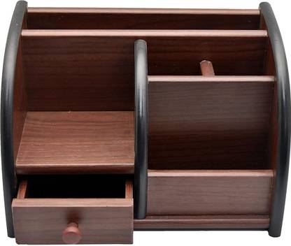 Ikshu 6 Compartments Wooden Pen Stand