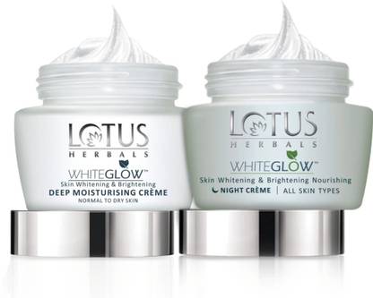 LOTUS HERBALS WhieGlow Deep Moisturising Creme 40g AND Whitening & Brightening Nourishing Night Creme 40g