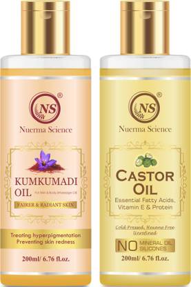 Nuerma Science Kumkumadi Face Glowing Oil and Castor Oil For Skin Lightening (Pack of 2, 200 ML Each)