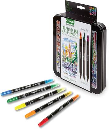 CRAYOLA Brush Markers, Dual-Tip with Ultra Fine Marker