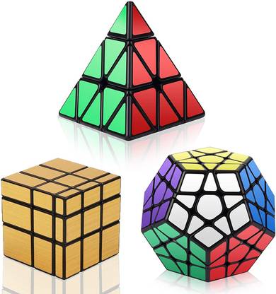 Authfort Speed Cube Set, Cube Bundle Pyramid Megaminx Gold Mirror 3x3x3 Magic Cube, Smooth Puzzle Cube Set