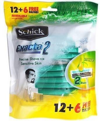 Schick Exacta2 (American) for Men Sensitive Skin Disposable Razor-12+6 free razor, Men