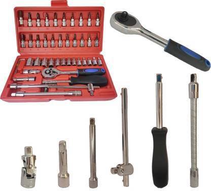 SRUNV SRUNV AUTO TOOLS 1/4" Drive Socket & Bit Set CR-V with Blow Case Socket Set (Pack of 46) Socket Set