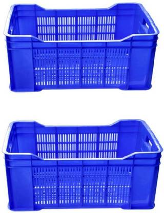 Djuize Plastic Plastic Heavy Duty Plastic Crate Multipurpose Crates Storage & Organizer for Home 29x22x32cm-vegetable crate(2) Storage Basket