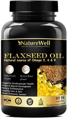 Naturewell Organics Premium Flax Seed Oil Capsules, Omega 3-6-9 fatty acid