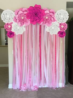 HJART CREATION Set of 11 Giant Paper Flower for (Party,BABYSHOWER,Wedding Decoration) Pink, White Rose Artificial Flower