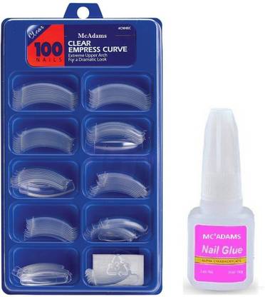 McAdams Premium Quality Transparent Artificial Nails with Instant Dry Brush on Nail Glue Transparent