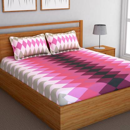 Story@home Cotton Double Flat 120 TC Checkered Bedsheet