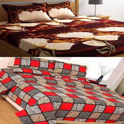 Crotontend 144 TC Polycotton Double 3D Printed Flat Bedsheet