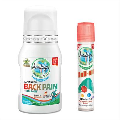 Amrutanjan Headache Faster Relaxation Roll on 5 ml & Back Pain Roll on 50 ml(Pack of- 2 Pc) Liquid